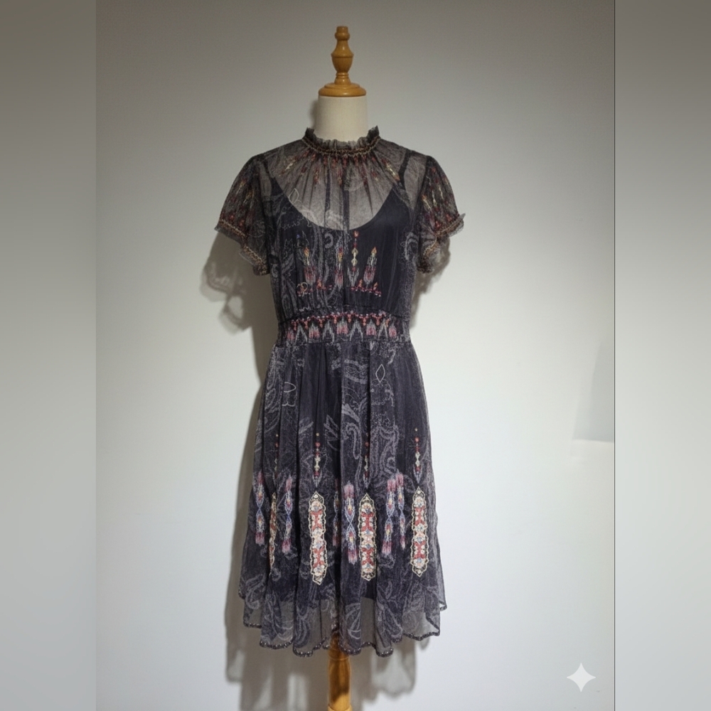 Johnny Was Embroidered Mesh Boho Dress